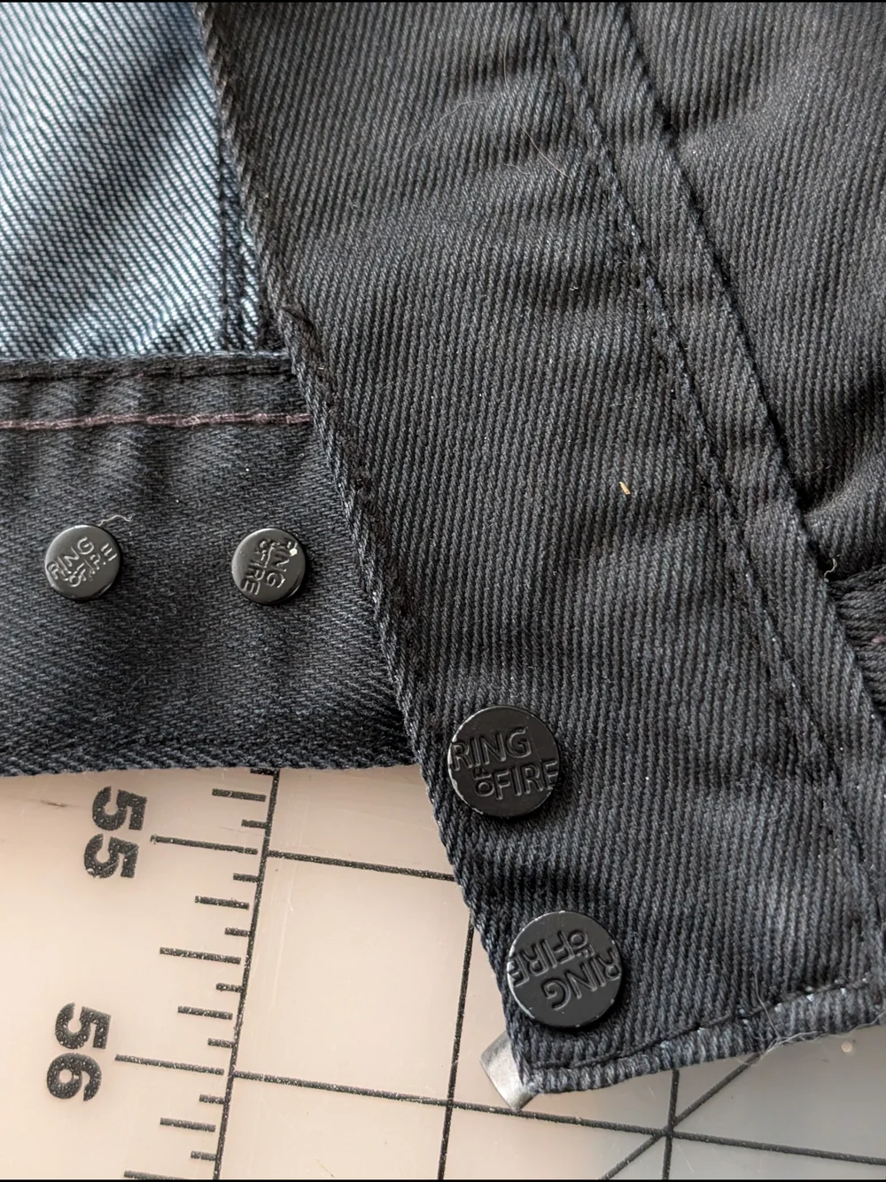 Ring of Fire Men's Black Denim Military Field Moto Bomber  Jacket